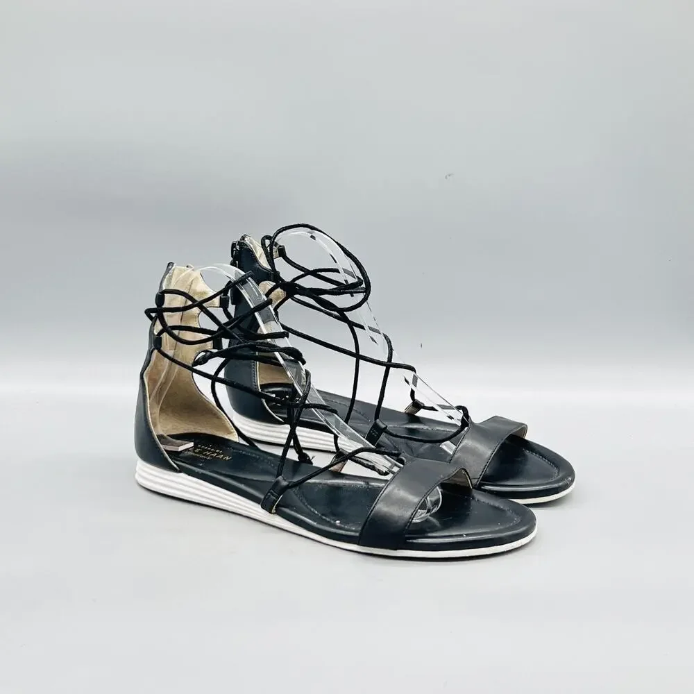 Cole Haan Sandals Womens 8 Black Leather Signature Gladiator Lace Up Zip Shoes